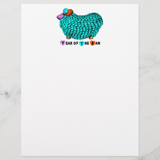 Funny Turqiose Ram Chinese Year Zodiac Letterhead (Vorderseite)