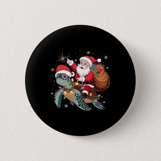 Funny Turtle Christmas Santa Riding Sea Turtle Xma Button (Vorderseite)