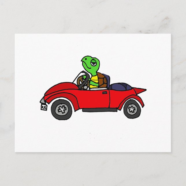 Funny Turtle Driving Red Convertible Car Postkarte (Vorderseite)