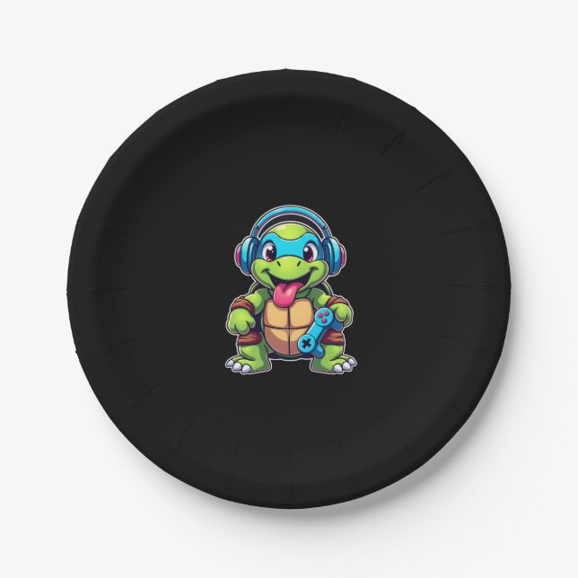 Funny Turtle Gamer Gaming Turtles Video Game (4) Pappteller (Vorderseite)