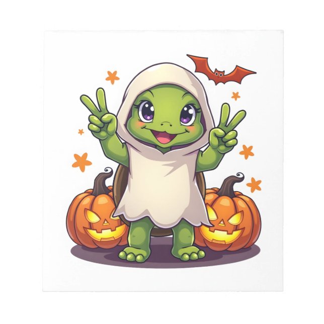 Funny Turtle Ghost Pumpkin Boo Halloween Kids Mens Notizblock (Vorderseite)