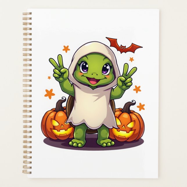Funny Turtle Ghost Pumpkin Boo Halloween Kids Mens Planer (Vorderseite)