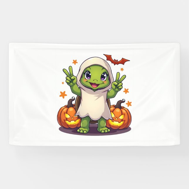 Funny Turtle Ghost Pumpkin Boo Halloween Kinder Me Banner (Horizontal)