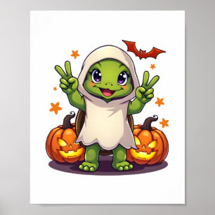 Funny Turtle Ghost Pumpkin Boo Halloween Kinder Me Poster