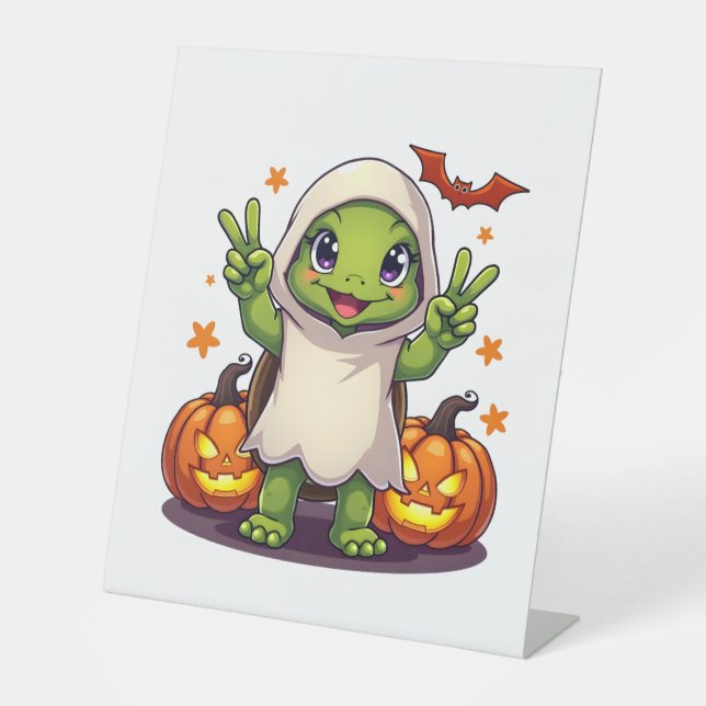 Funny Turtle Ghost Pumpkin Boo Halloween Kinder Me Sockelschild (Vorderseite)