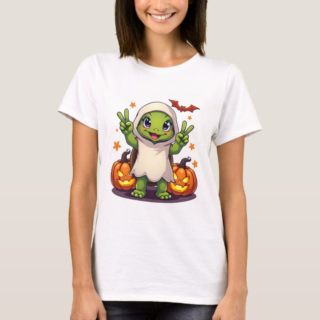 Funny Turtle Ghost Pumpkin Boo Halloween Kinder Me T-Shirt (Vorderseite)