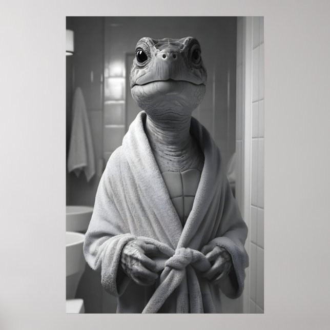 Funny Turtle in Bathrobe Print, Quirky Bathroom Poster (Vorne)