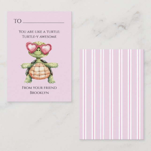 Funny Turtle Kids School Valentine Card Mitteilungskarte (Vorne/Hinten)