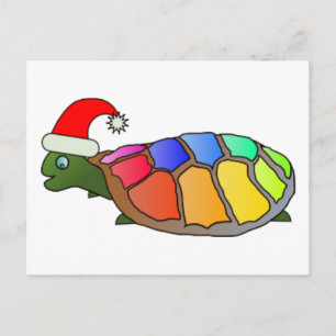 Funny Turtle mit Weihnachtsmannmütze Feiertagspostkarte
