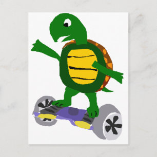 Funny Turtle on Hoverboard Originelle Kunst Postkarte