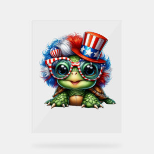 Funny Turtle Patriotic USA Flag Sunglass Acrylschild
