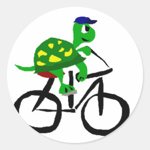 Funny Turtle Riding Bicycle Runder Aufkleber