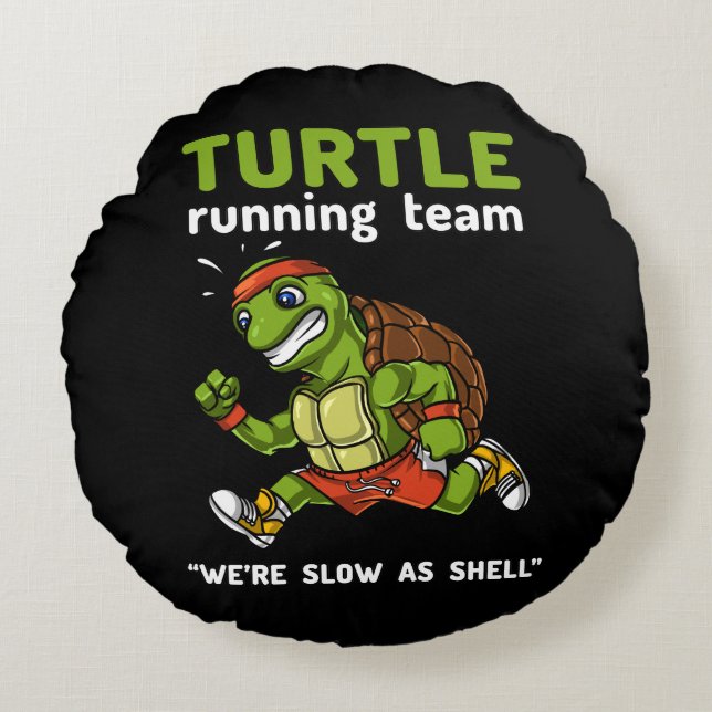 Funny Turtle Running Team Cardio Workout Übung Rundes Kissen (Vorderseite)