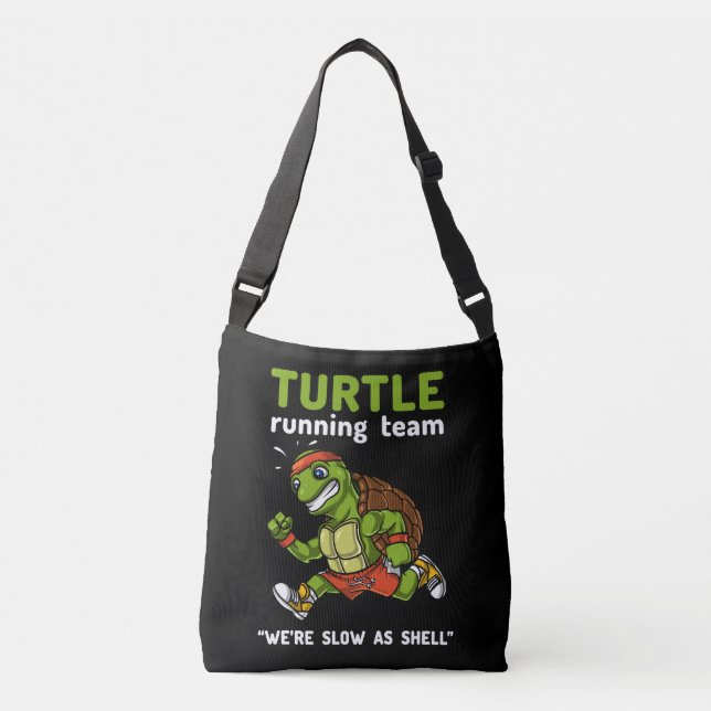 Funny Turtle Running Team Cardio Workout Übung Tragetaschen Mit Langen Trägern (Vorderseite)