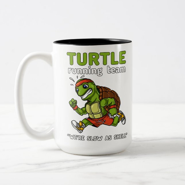 Funny Turtle Running Team Cardio Workout Übung Zweifarbige Tasse (Links)