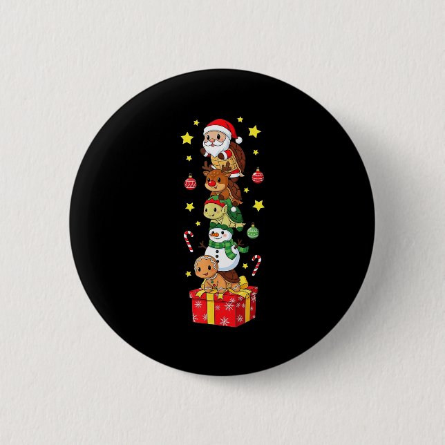 Funny Turtle Santa Elf Snowman Christmas Boys Girl Button (Vorderseite)