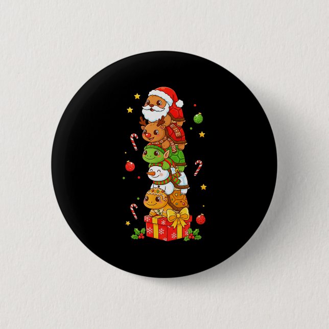 Funny Turtle Santa Elf Snowman Christmas Womens Me Button (Vorderseite)