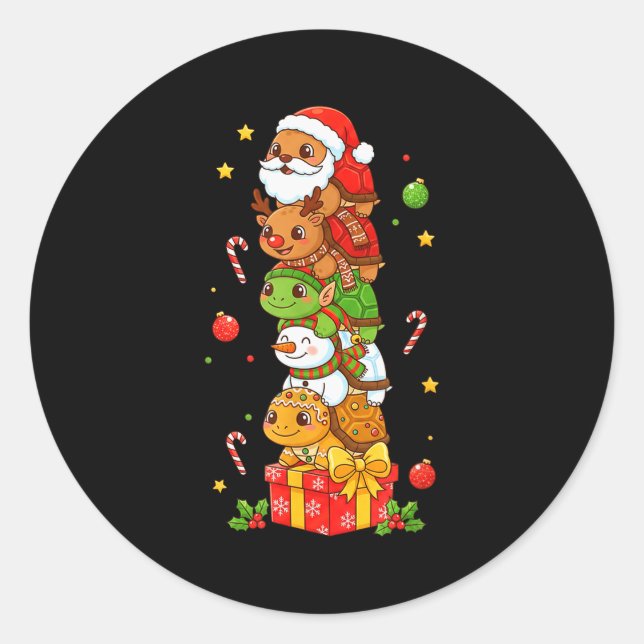 Funny Turtle Santa Elf Snowman Christmas Womens Me Runder Aufkleber (Vorderseite)