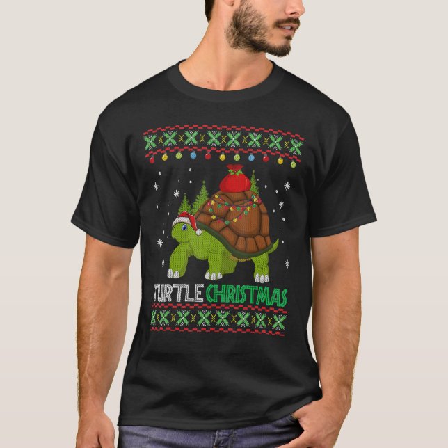Funny Turtle Santa Ugly Weihnachtskraut T-Shirt (Vorderseite)