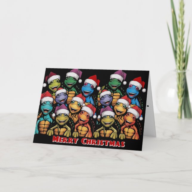 Funny Turtles in Weihnachtsmannmützen Weihnachten  Karte (Vorderseite)