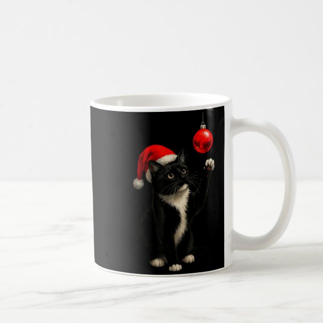 Funny Tuxedo Bauble Cat Santa Hat Red Xmas Christm Kaffeetasse (Rechts)