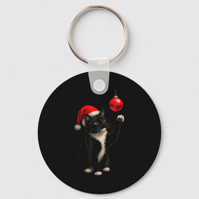 Funny Tuxedo Bauble Cat Santa Hat Red Xmas Christm Schlüsselanhänger (Vorderseite)