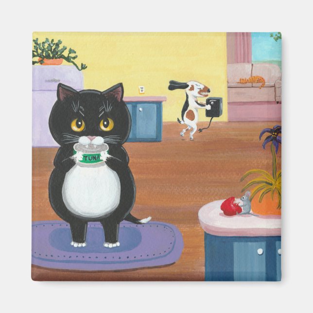 Funny Tuxedo Cat Dog Creationarts Magnet (Vorne)