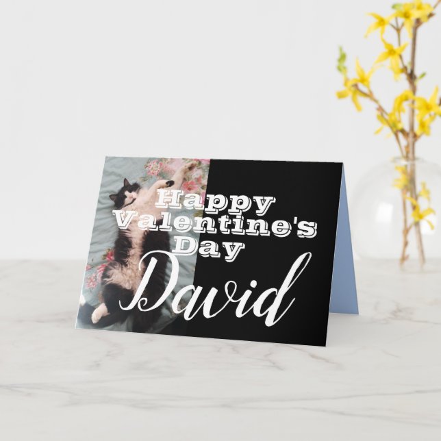 Funny Tuxedo Cat Happy Valentine's Day Name Card Karte (Gelbe Blume)