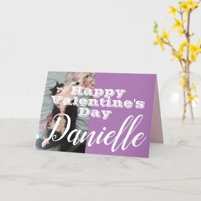 Funny Tuxedo Cat Happy Valentine's Day Name Card Karte (Gelbe Blume)