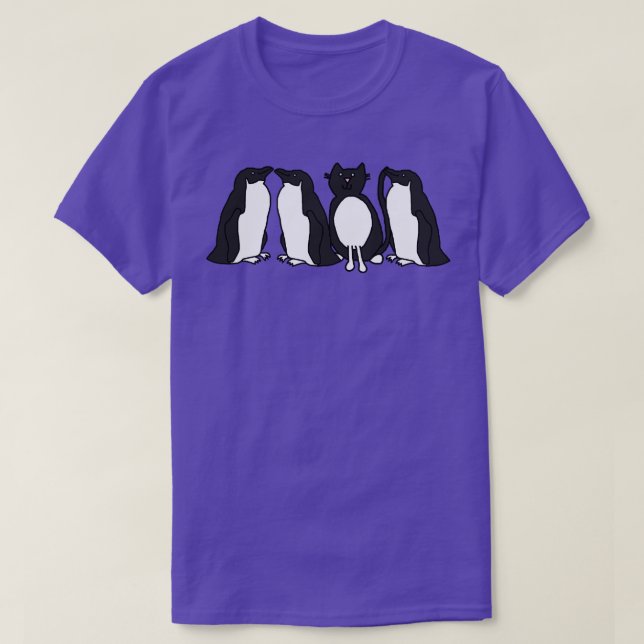 Funny Tuxedo Cat und Pinguine T-Shirt (Design vorne)