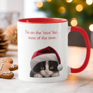 Funny Tuxedo Cat Weihnachtsmannmütze Nizza Liste P Tasse