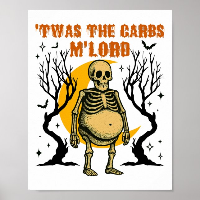 Funny Twas The Carbs M'lord Skeleton Retro Spooky Poster (Vorne)
