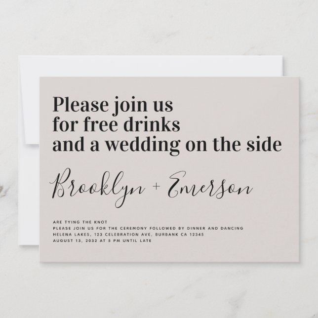 Funny Typografie Ecru Wedding Einladung (Vorderseite)