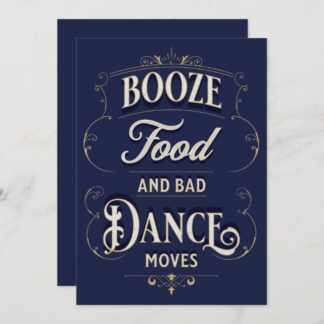 Funny Typografy Booze Food Dance bewegt Lässig Einladung (Vorne/Hinten)