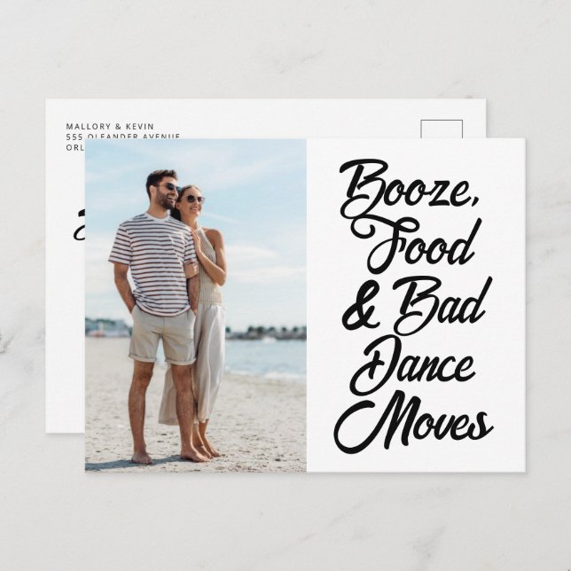 Funny Typografy Foto Beach Wedding Save the Date Ankündigungspostkarte (Vorne/Hinten)