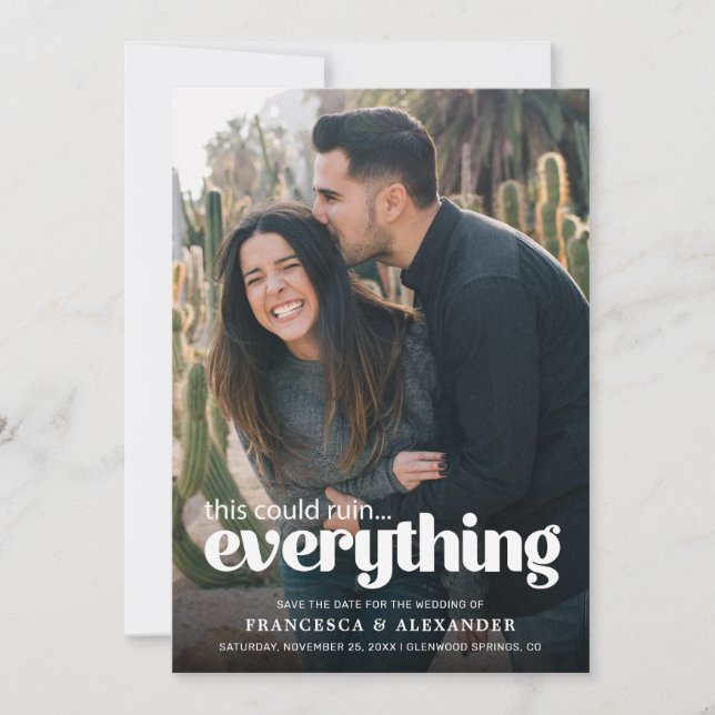 Funny Typografy Foto Wedding Ankündigung (Vorderseite)