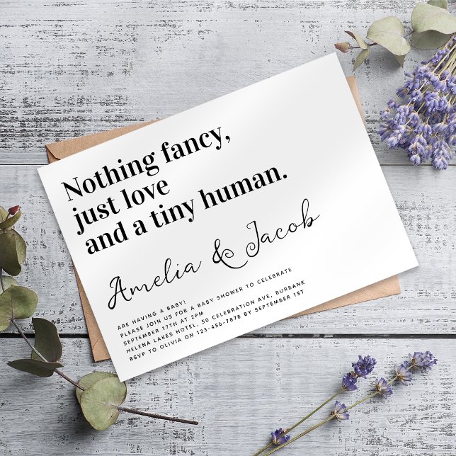 Funny Typografy Tiny Human Couple's Baby Shower Einladung (Von Creator hochgeladen)