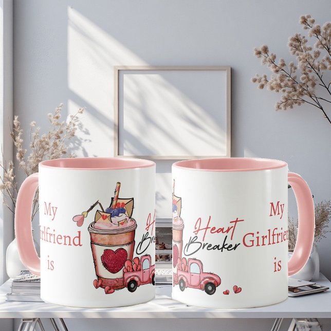 Funny Typography My Girlfriend is Heart Breaker  Tasse (Funny Typography My Girlfriend is Heart Breaker Mug)