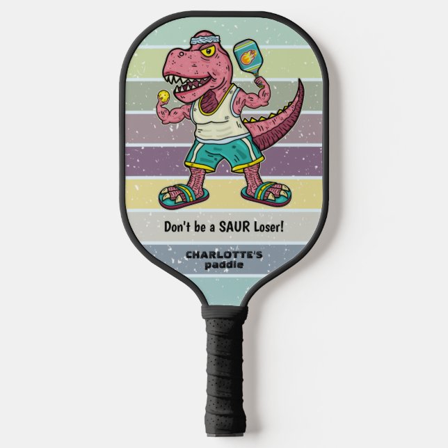 Funny Tyrannosaurus Rex Pink T-Rex Retro Custom Pickleball Schläger (Vorderseite)