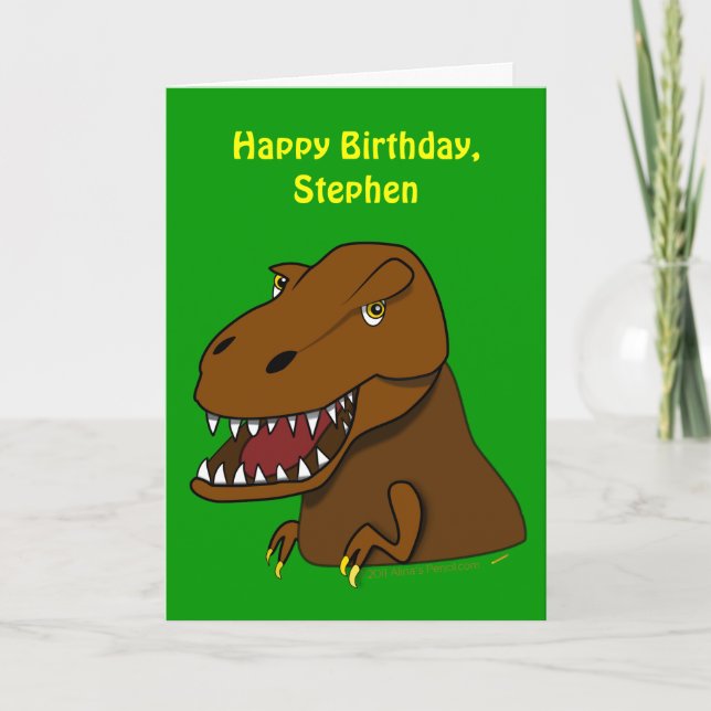 Funny Tyrranosaurus Rex Kids Birthday Custom Name Karte (Vorderseite)