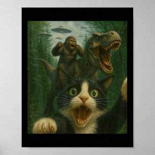 Funny überraschend beängstigend Katze Selfie T-rex Poster