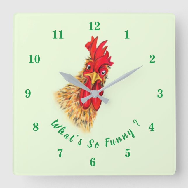 Funny überraschend Neugierige Rooster - Custom Tex Quadratische Wanduhr (Vorderseite)