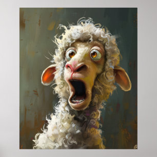 Funny überraschend Sheep Whimsical Animal Expressi Poster