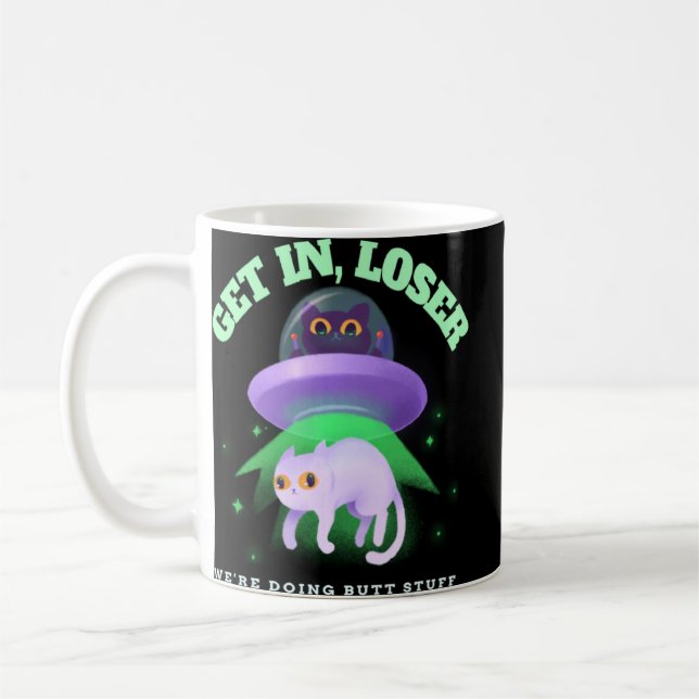 Funny Ufo Cat Alien Entführung wir tun Hintern Stu Kaffeetasse (Links)
