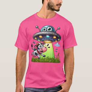 Funny Ufo Entführung Cartoon mit Kuh T-Shirt