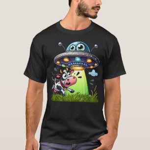 Funny Ufo Entführung Cartoon mit Kuh T-Shirt