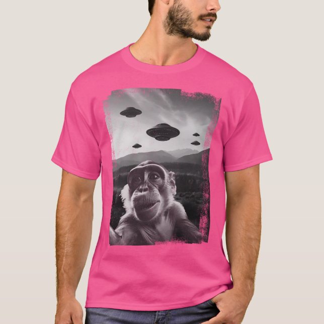Funny Ufo Monkey Selfie mit Ufo Alien Monkey Funn T-Shirt (Vorderseite)