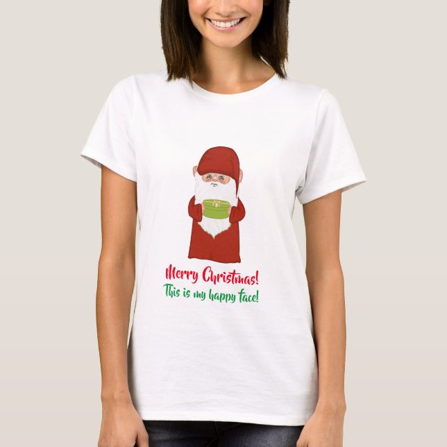 Funny Uggli Christmas Gnome Dressed in Red on Whit T-Shirt (Vorderseite)
