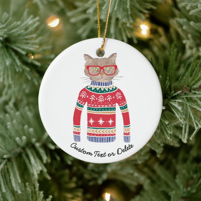 Funny Uggli Christmas Sweater, Niedlich Cat Lover Keramikornament (Baum)