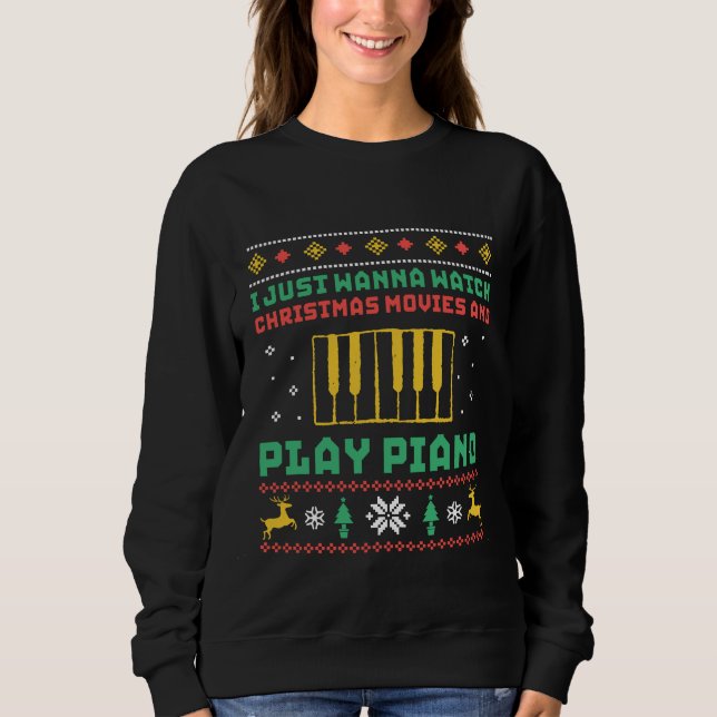 Funny Uggli Christmas Sweater Play Piano Pianist Sweatshirt (Vorderseite)